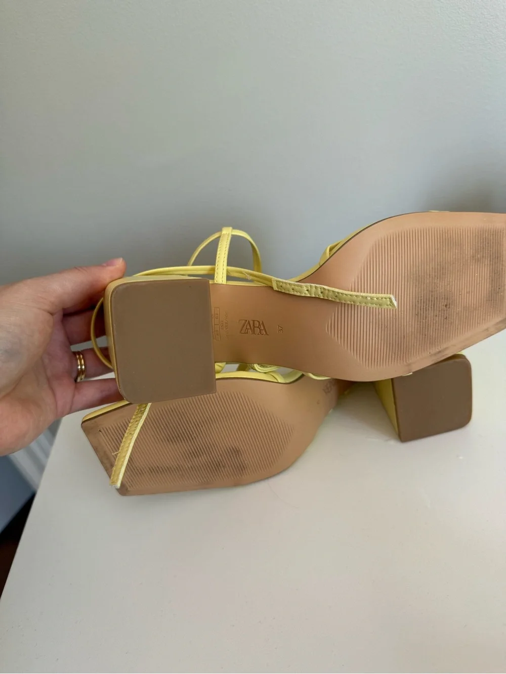 Zara Pale Yellow Strappy Square-Toe Block Heels - Picture 5 of 7